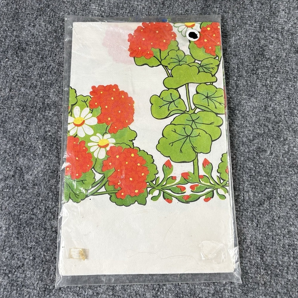 Vintage 70s Futura Floral Paper Table Cover 54x88 Red Geranium NOS Rectangle